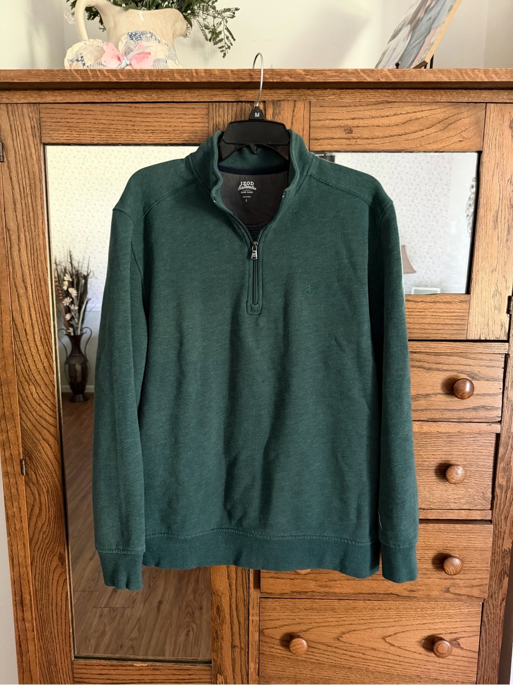 Izod Men's Dark Green Quarter-Zip Pullover Sweater